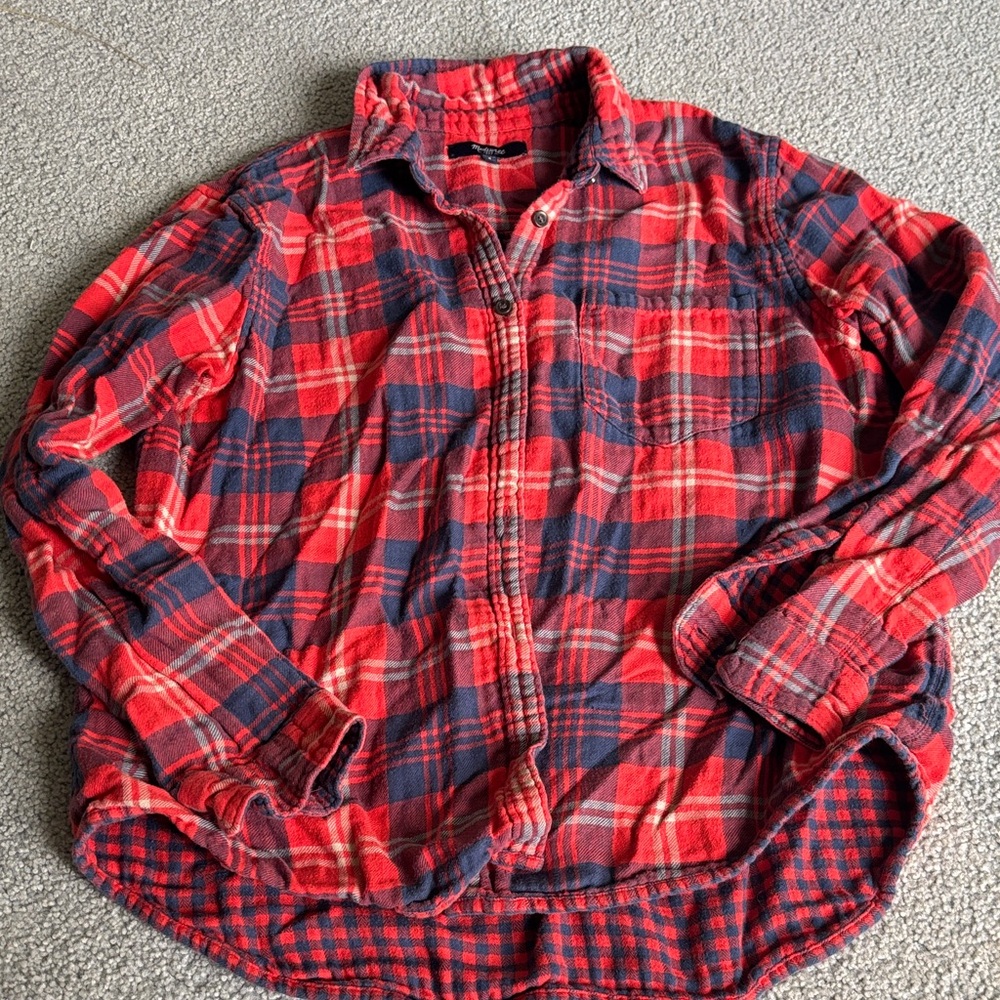 Madewell Red and Navy Plaid Button-Down Shirt